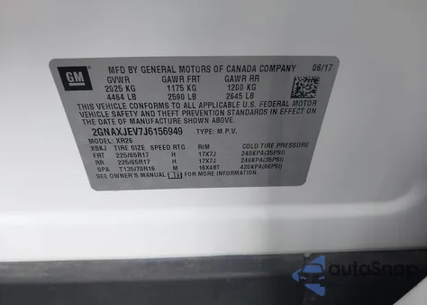 2018 Chevrolet Equinox Lt из США, поврежденный, VIN 2GNAXJEV7J6156949